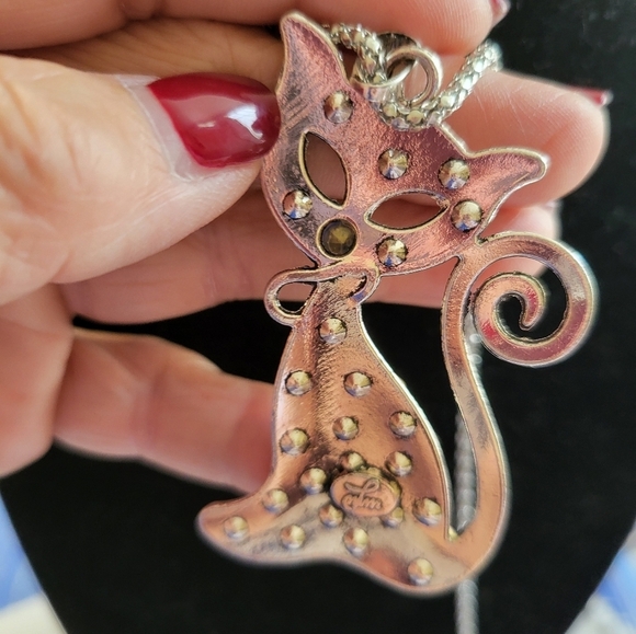 NWT Betsey Johnson Yellow and Orange Cat Pendant Necklace Chain 30" - Picture 9 of 11